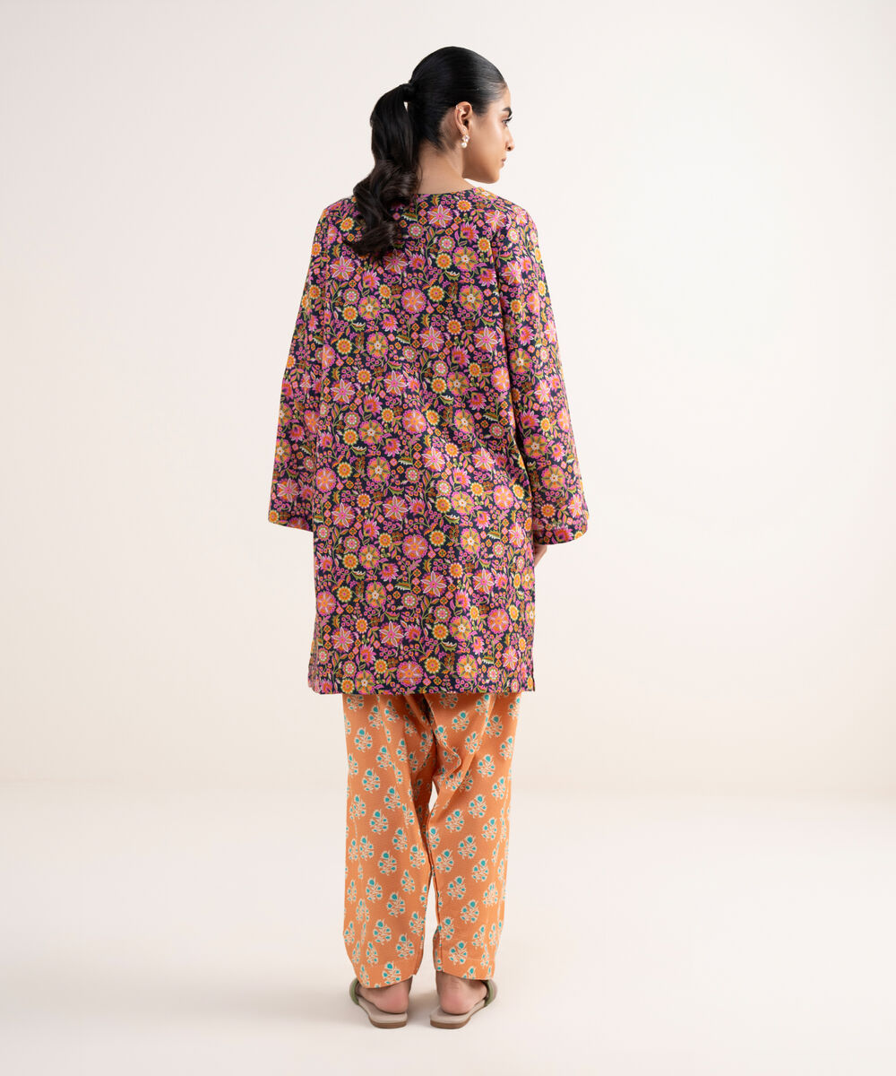 Women's RTW Textured Lawn Black Embroidered A-Line Shirt