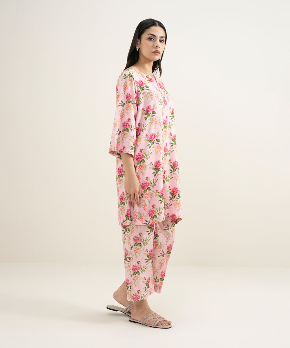 Women's RTW Arabic Lawn Printed Pink 2 Piece Suit