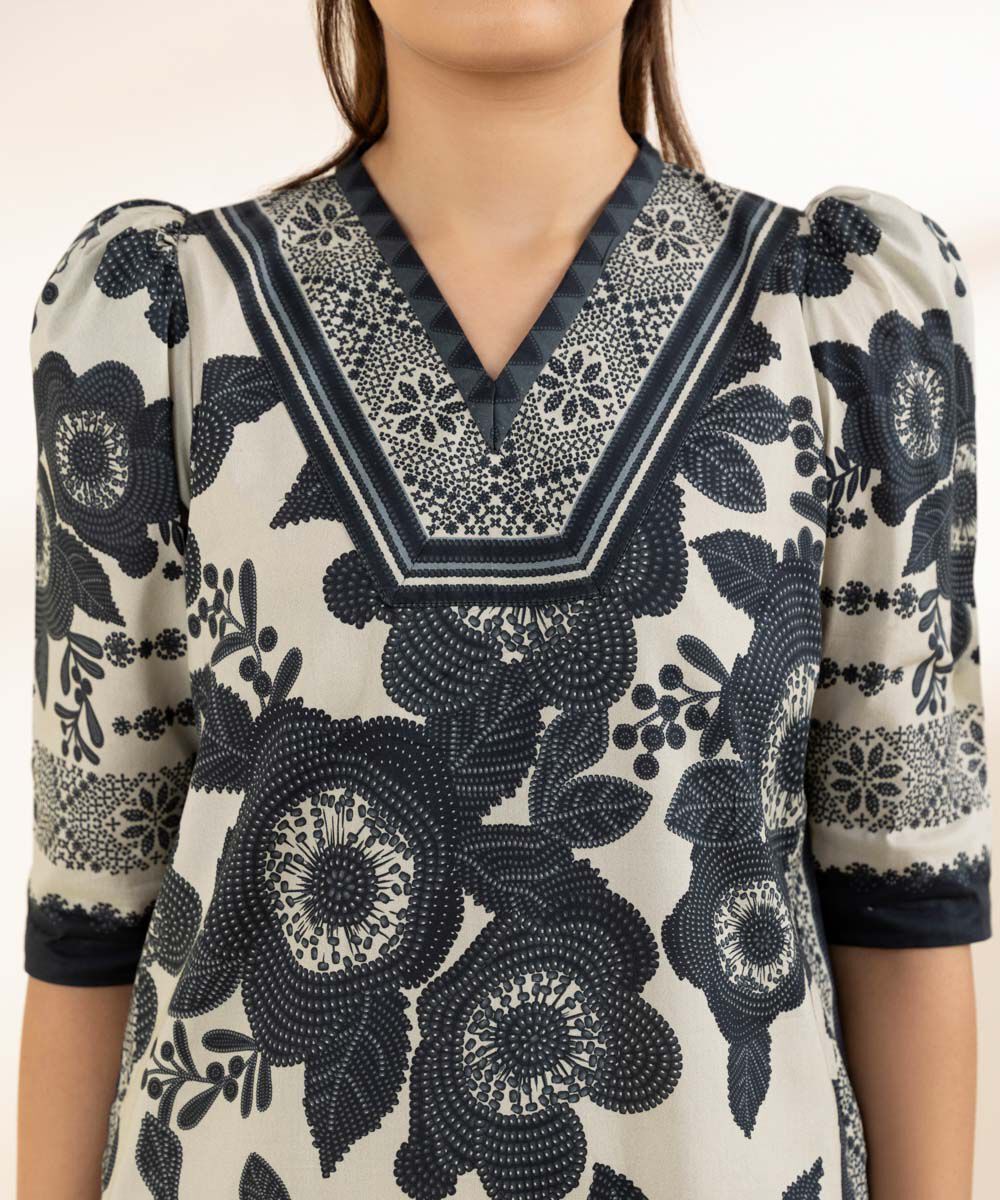 Unstitched Women's Printed Lawn Black Three Piece Suit