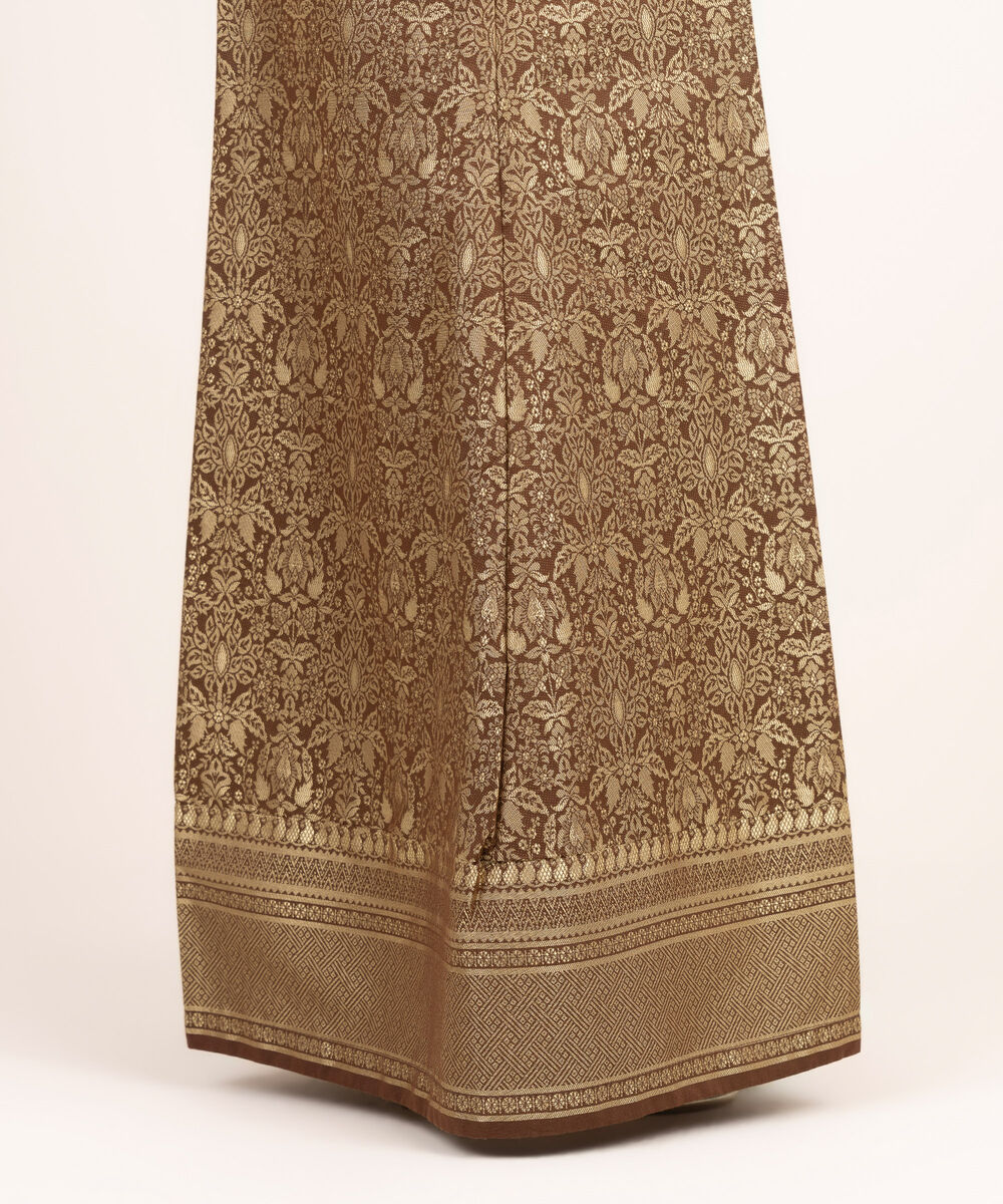 Women's RTW Extra Weft Jacquard Solid Brown Sharara