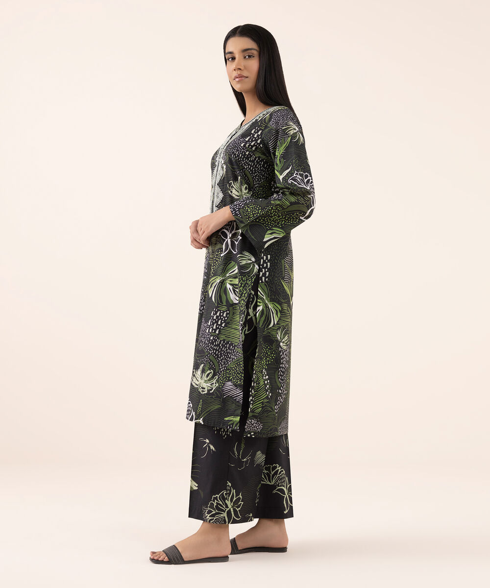 Women's RTW Texured Lawn Black Printed Aline Shirt