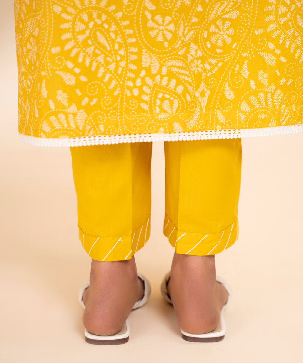 Women's Pret Cambric Yellow Solid Straight Pants