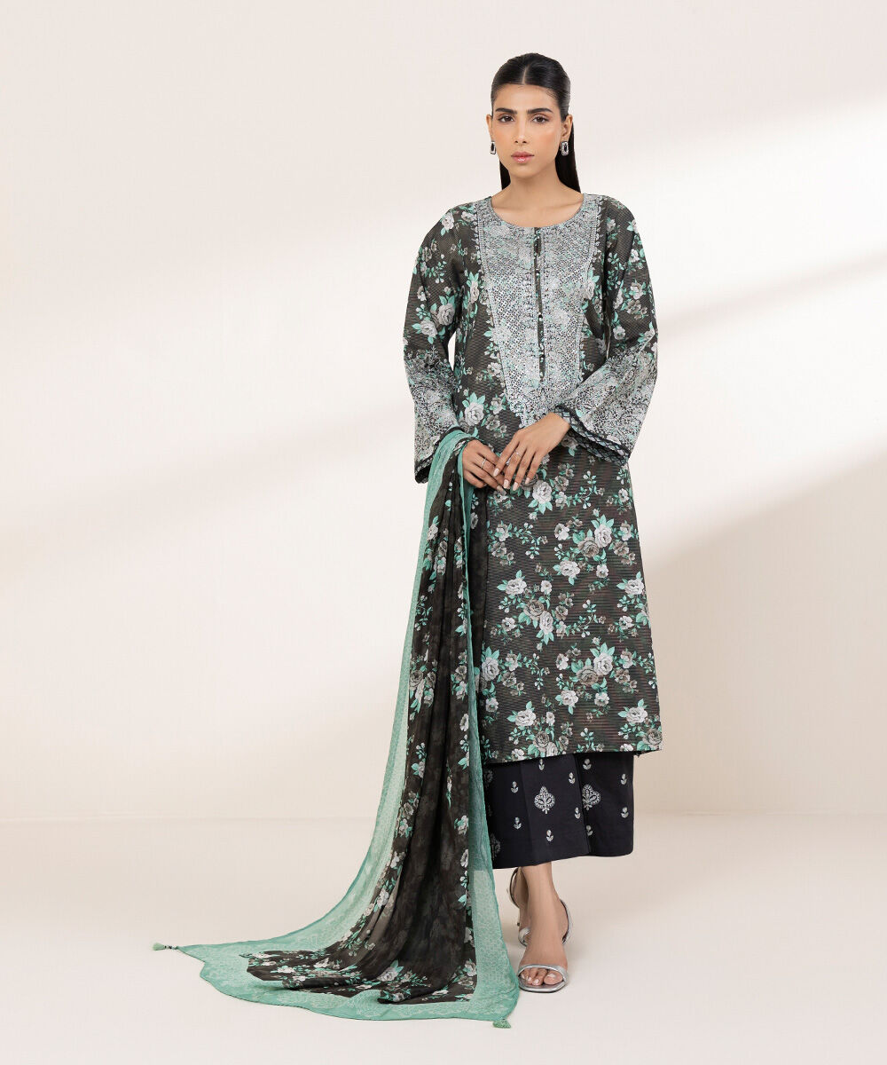 Women's RTW Zari Lawn Black Embroidered A-Line Shirt