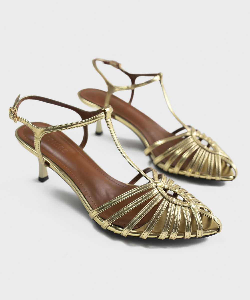 Women's Gold Kitten Heel Sandal