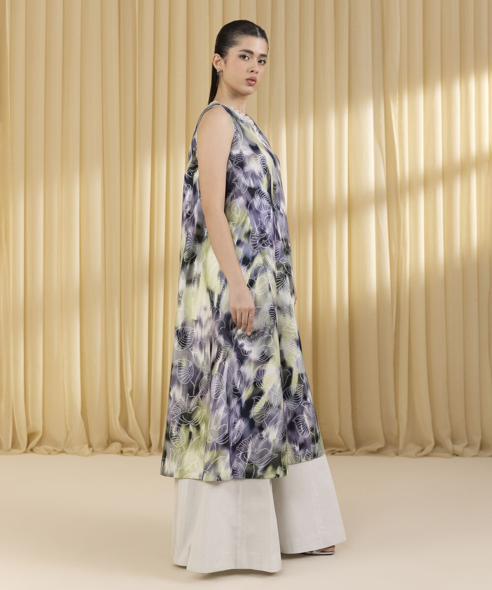 Unstitched Women's Green Extra Weft Jacquard 3 Piece Suit