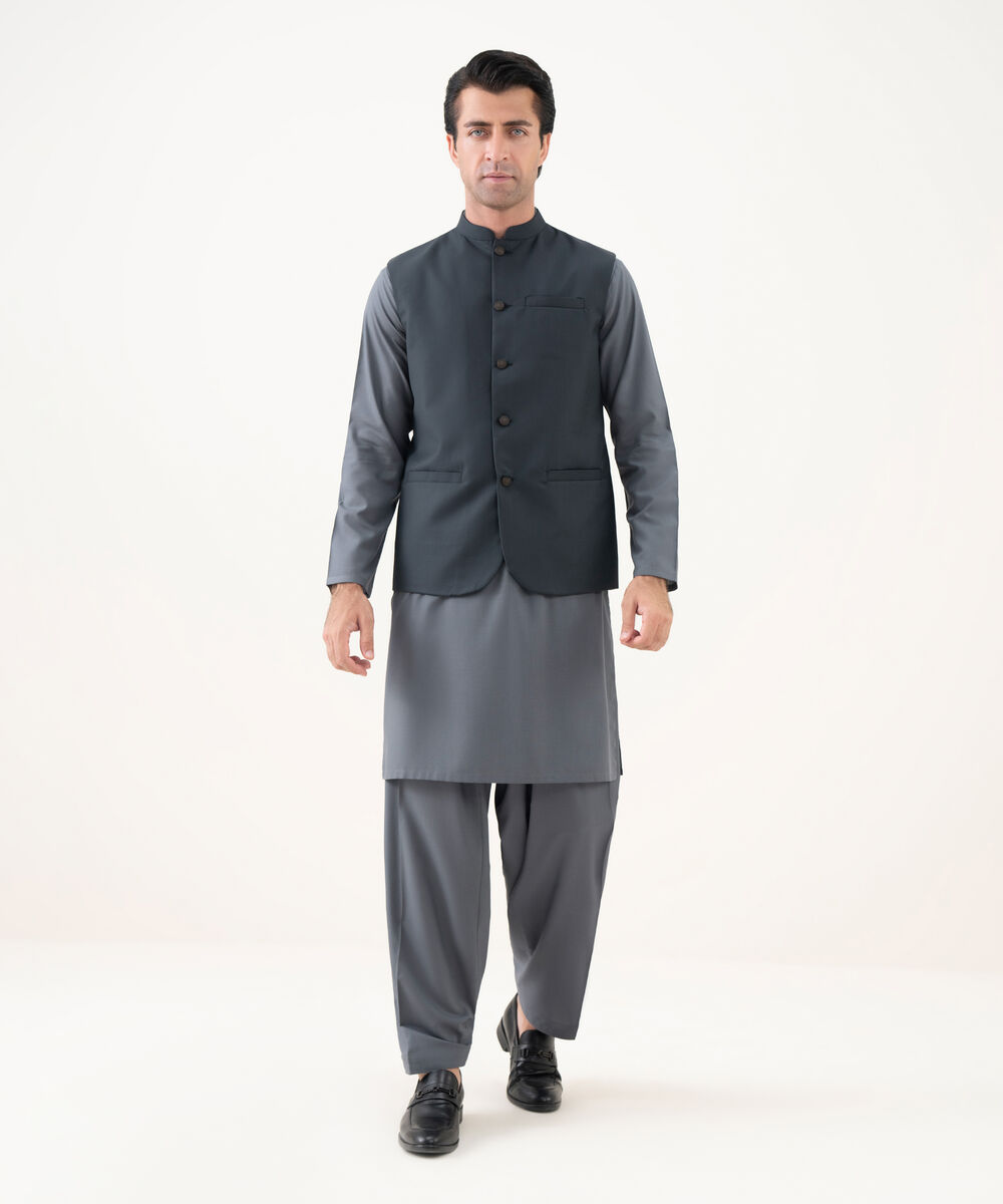 Men's Viscose Plain Charcoal Waist Coat