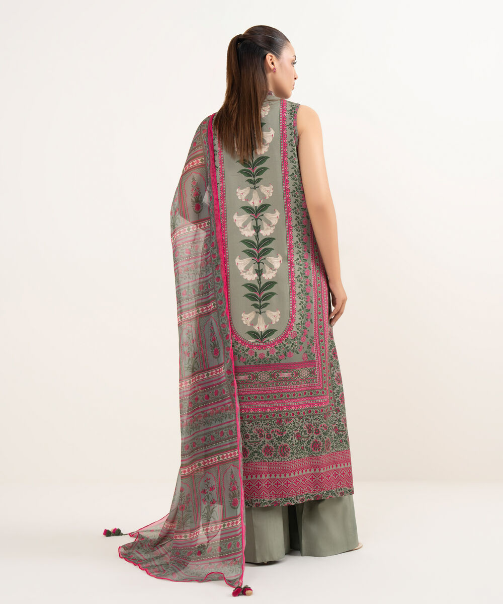 Women's Unstitched Arabic Lawn Printed Multi 3 Piece Suit