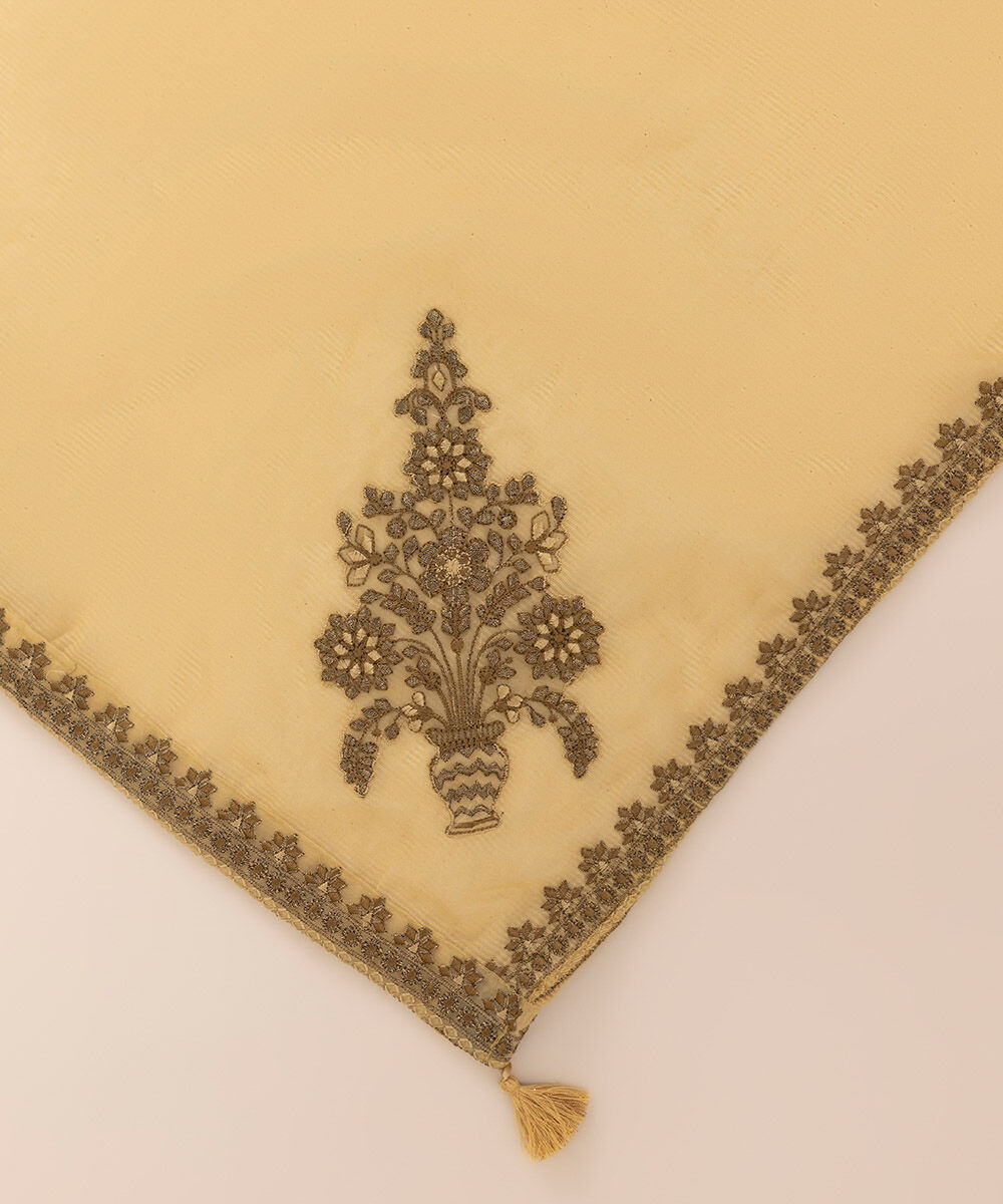 Blended Textured Karandi Yellow Embroidered Dupatta