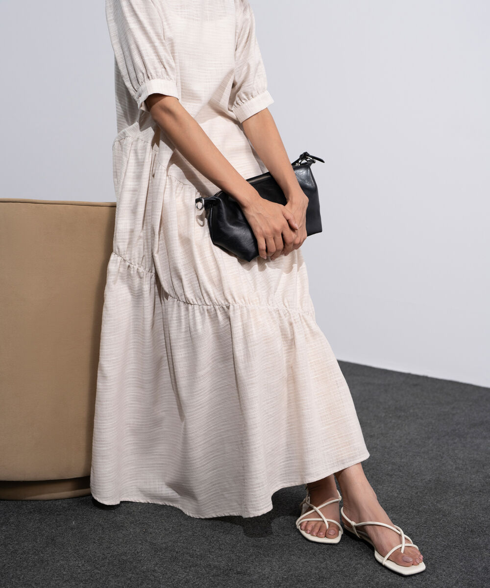 Women's Off White Asymmetrical Panels Midi Dress