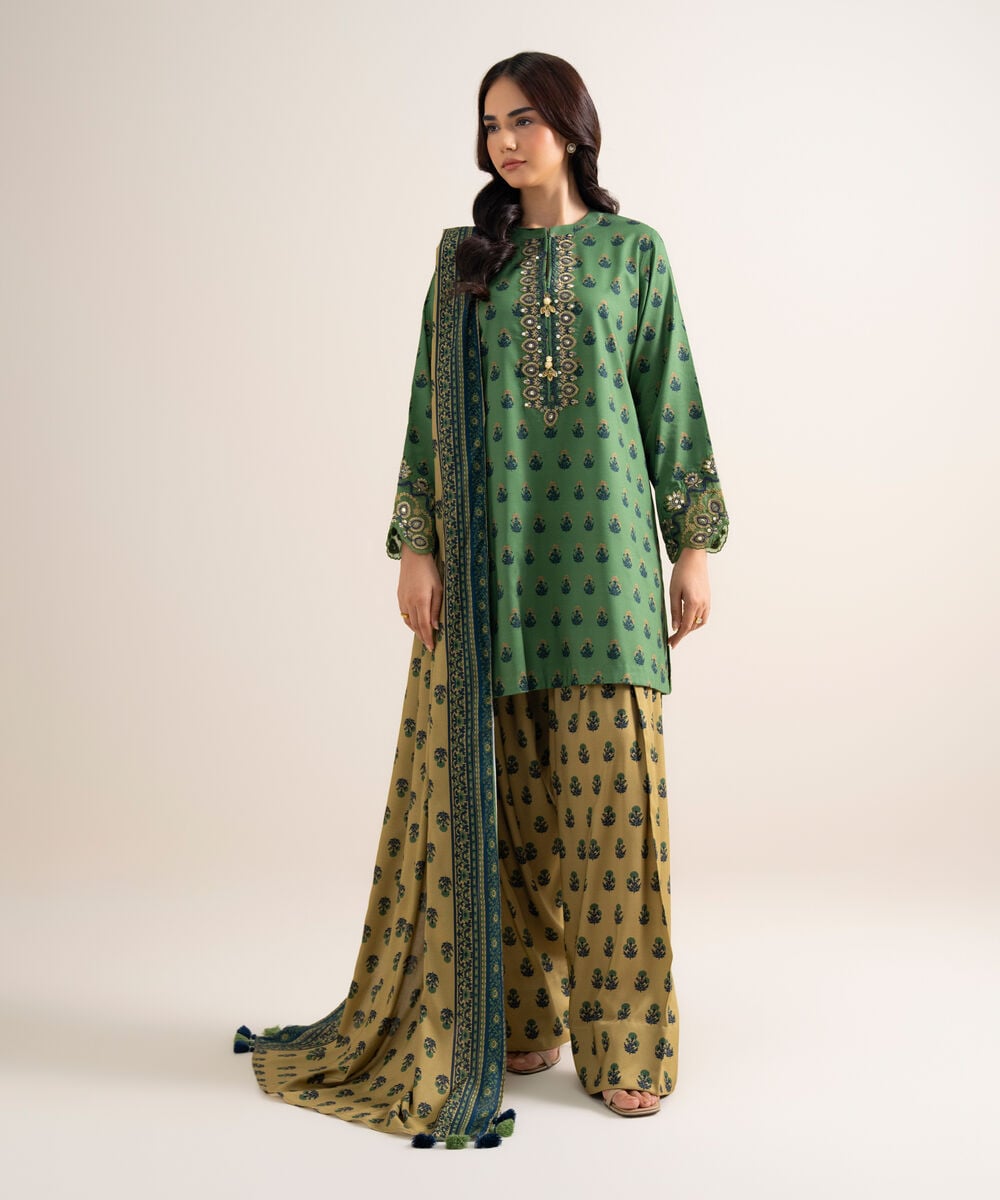 3 Piece - Embroidered Linen Suit