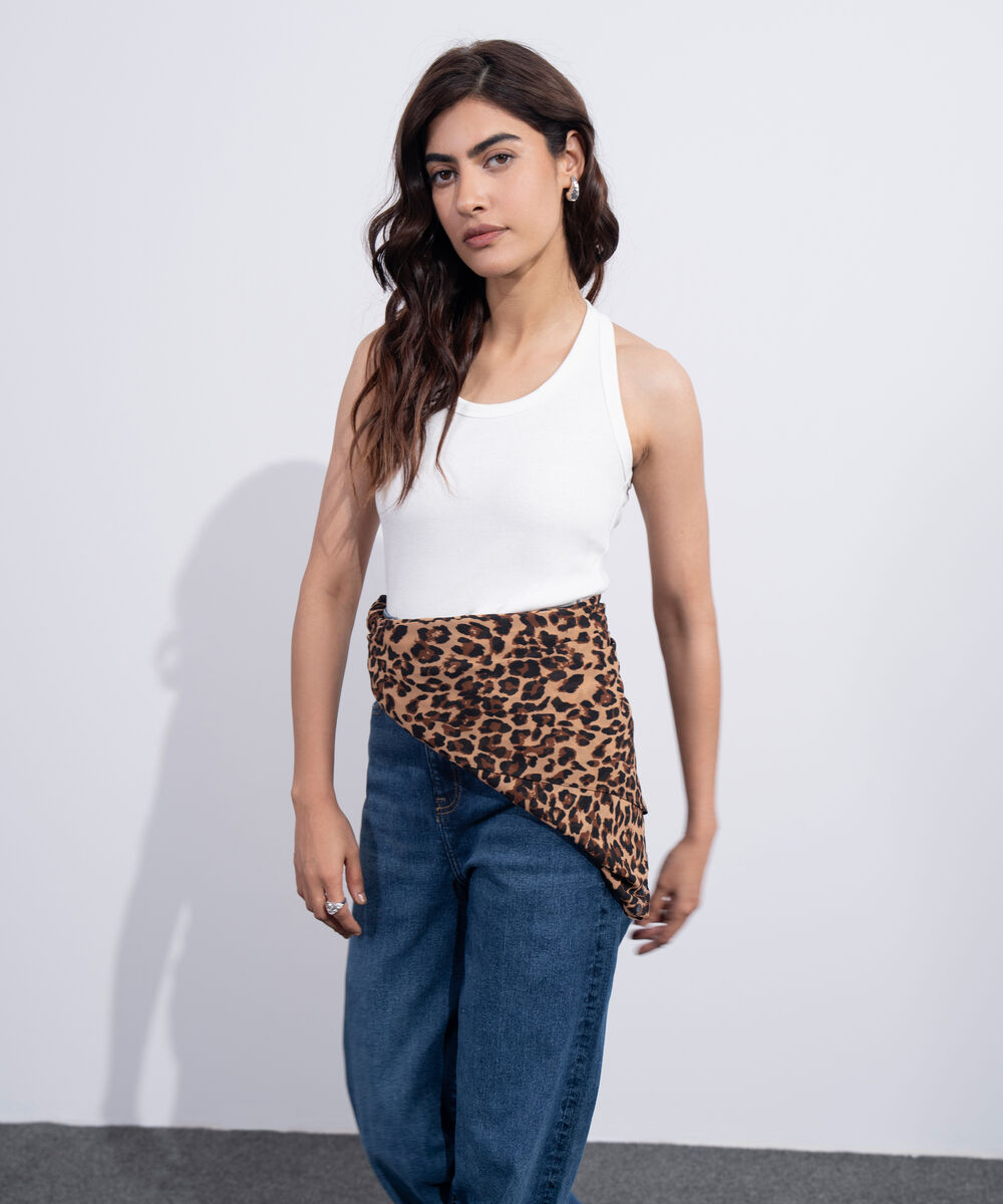 Women's Western Brown Animal Printed Rectangular Scarf