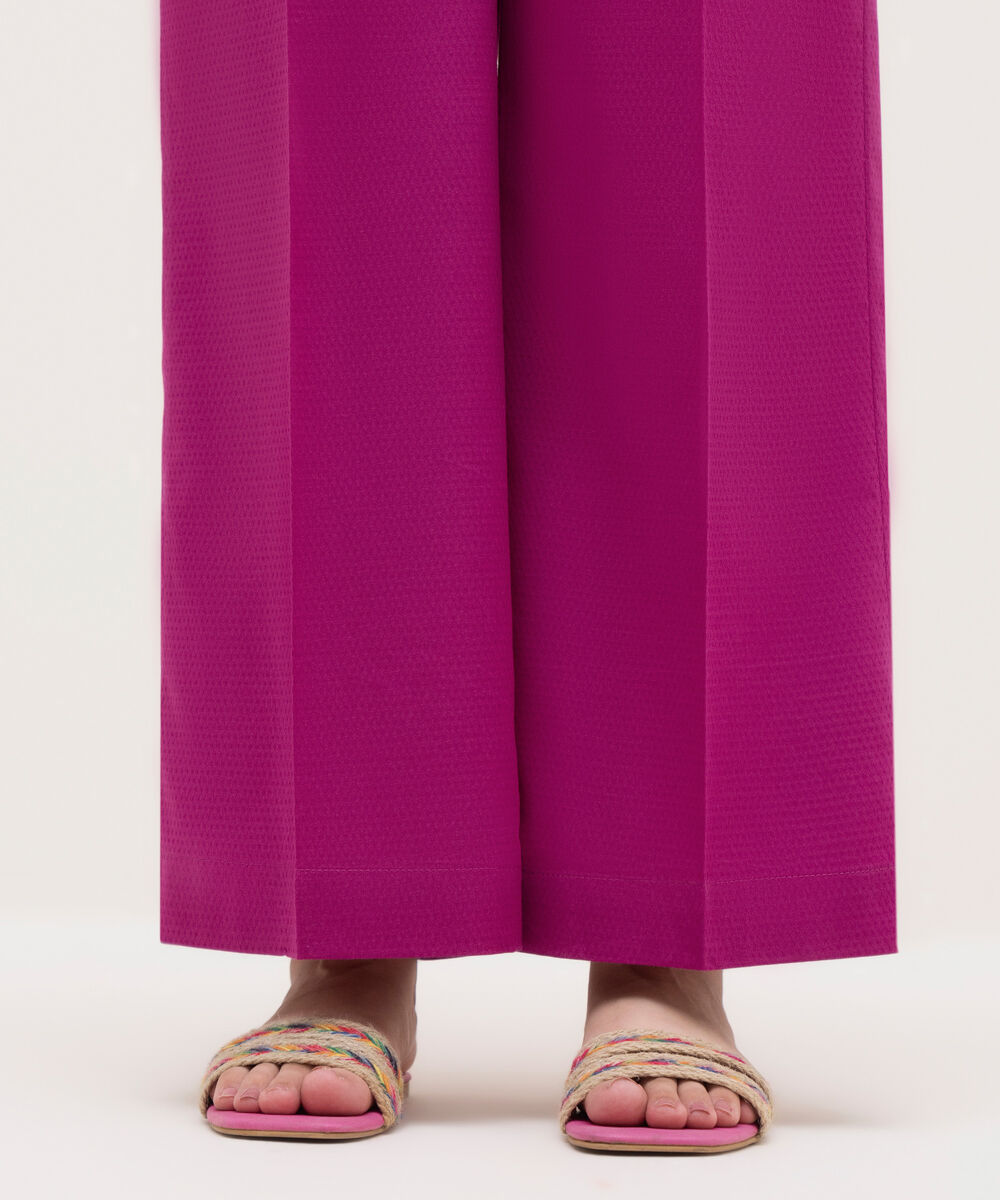 Women's RTW Textured Cotton Pink Solid Culottes