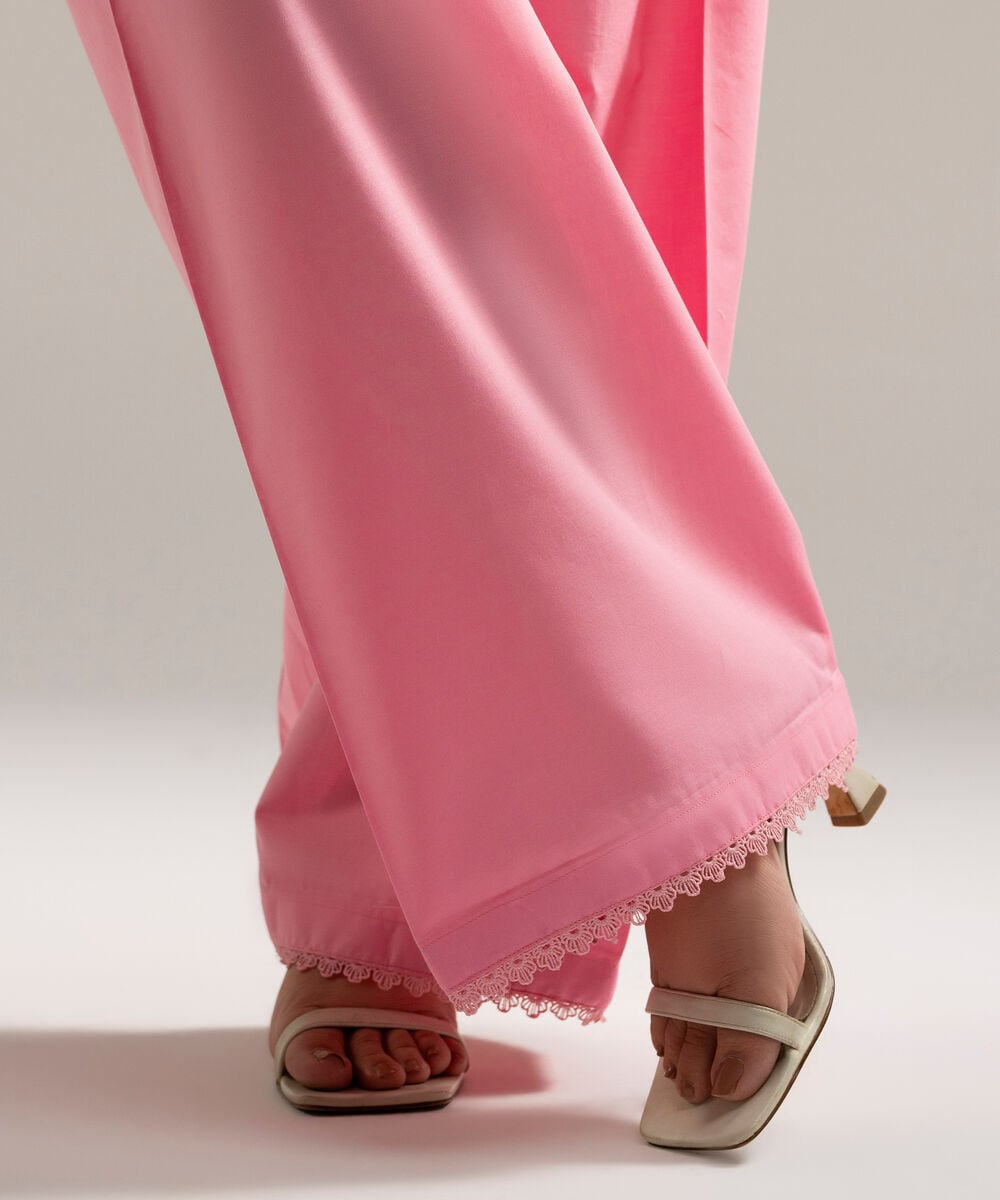 Women's RTW Cambric Solid Pink Farshi Shalwar