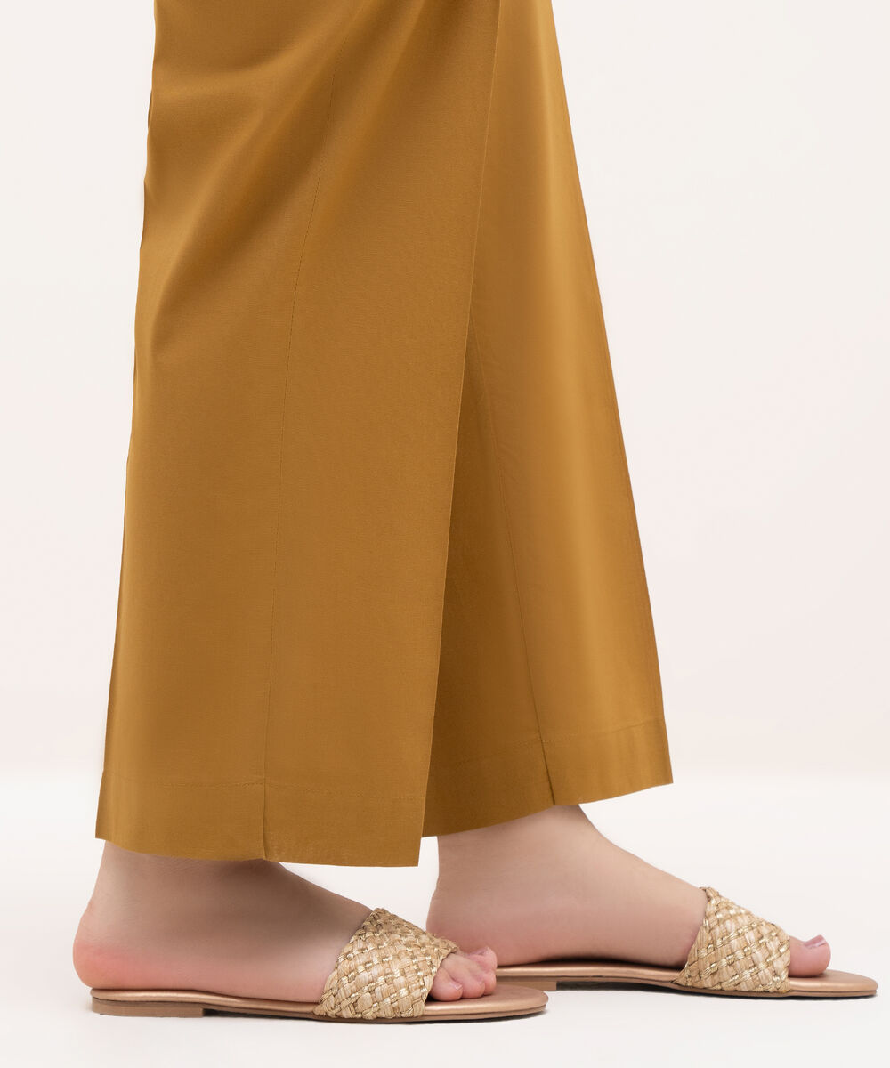 Women's RTW Cambric Brown Solid Straight Pants