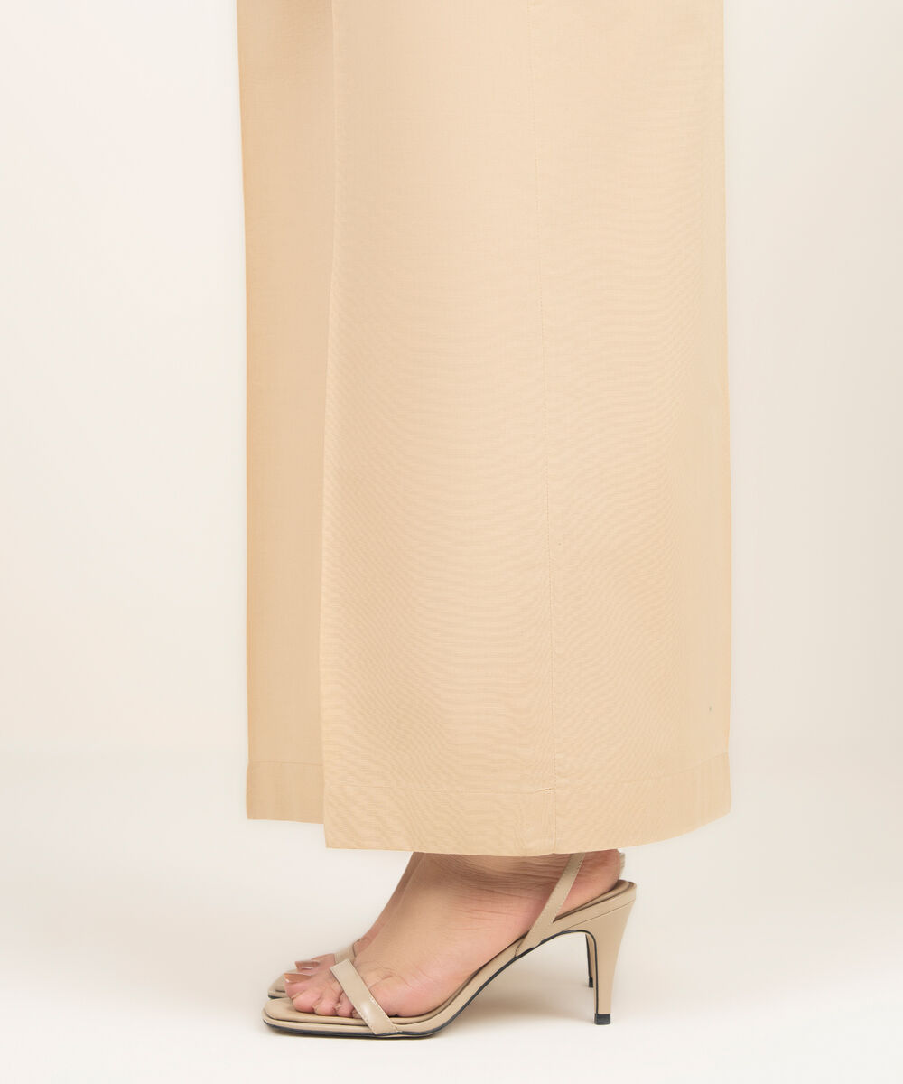 Women's RTW Cambric Solid Beige Flared Pants