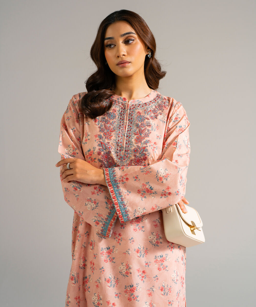 Women's RTW Zari Lawn Embroidered Pink 2 Piece Suit