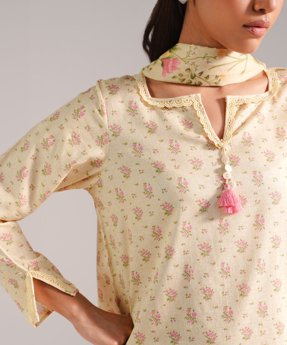 Women's RTW Dobby Printed Pale Yellow 2 Piece Suit