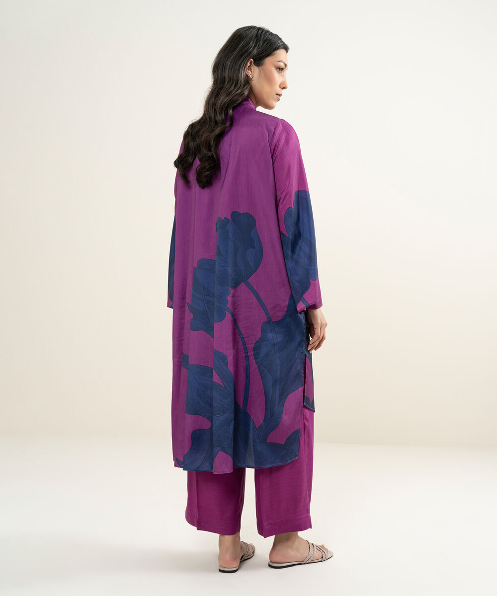 Women's RTW Blended Grip Silk Printed Purple 2 Piece Suit