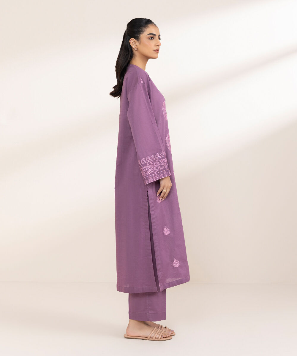 Women's Pret Cross Hatch Purple Embroidered A-Line Shirt