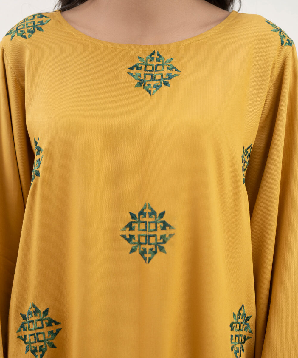 Women's RTW Bedford Embroidered Straight Mustard Shirt