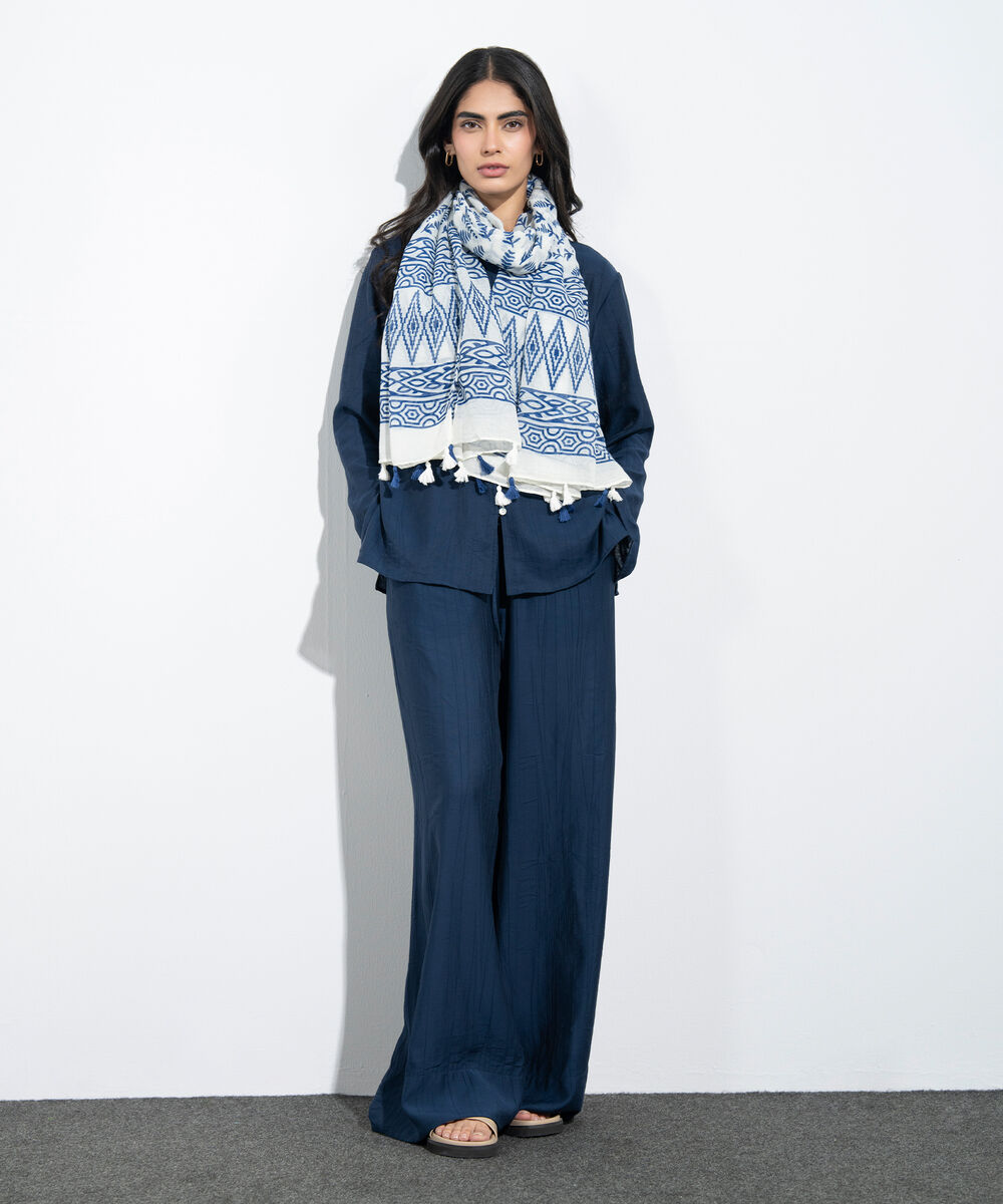 Women's Western White Printed Rectangular Scarf