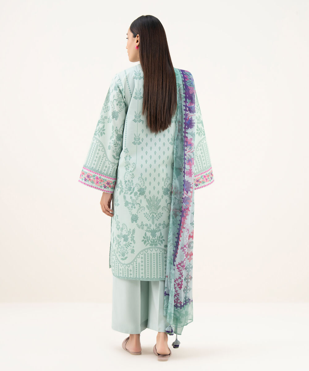 Women's Unstitched Lawn Printed Blue 3 Piece Suit