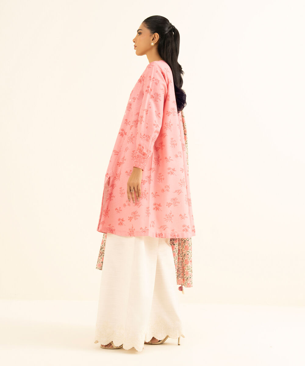 Women's Unstitched Cotton Embroidered Pink 2 Piece Suit