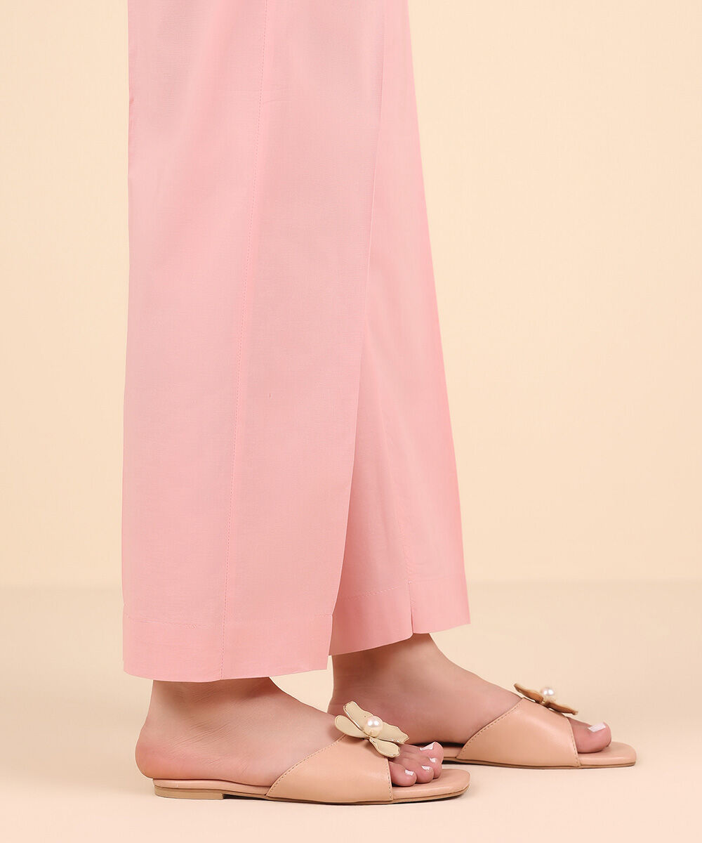 Women's Pret Cambric Pink Solid Straight Pants