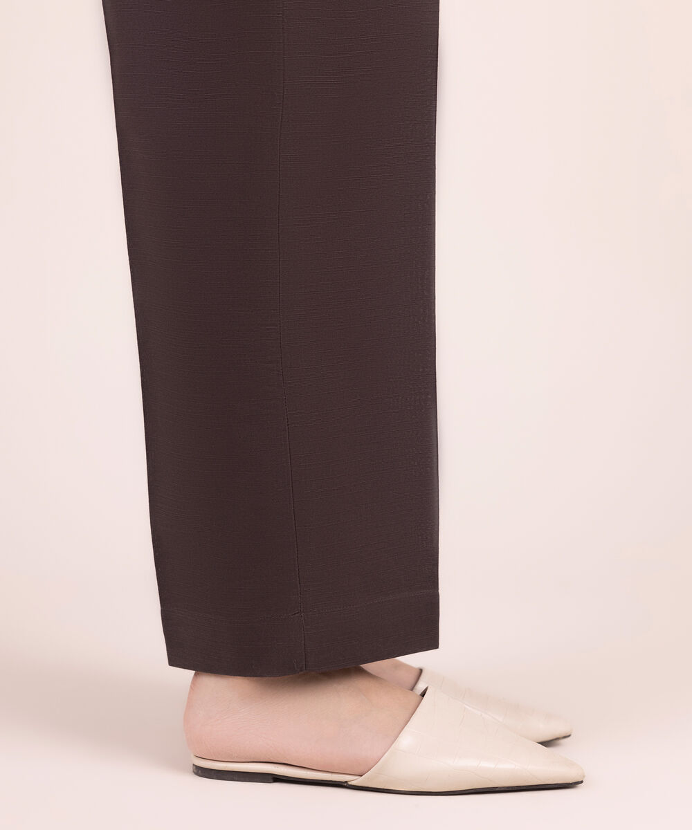Women's RTW Cotton Solid Brown Straight Pants