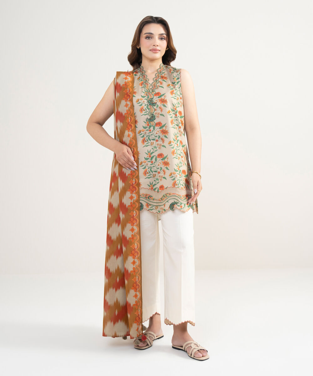 Women's Unstitched Lawn Embroidered Multi 2 Piece Suit