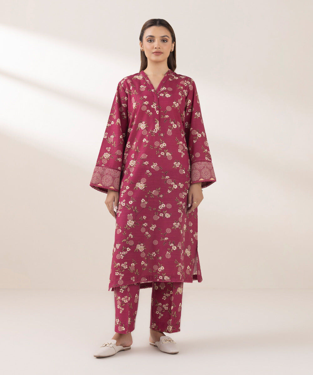 Woman - Pink Printed Khaddar Shirt