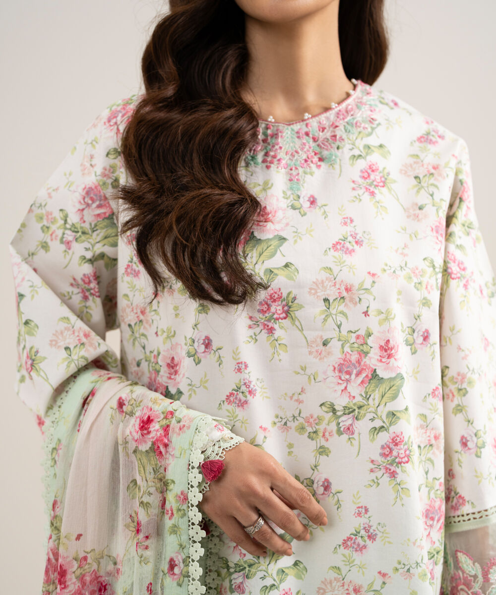 Women's Unstitched Lawn Embroidered Green
