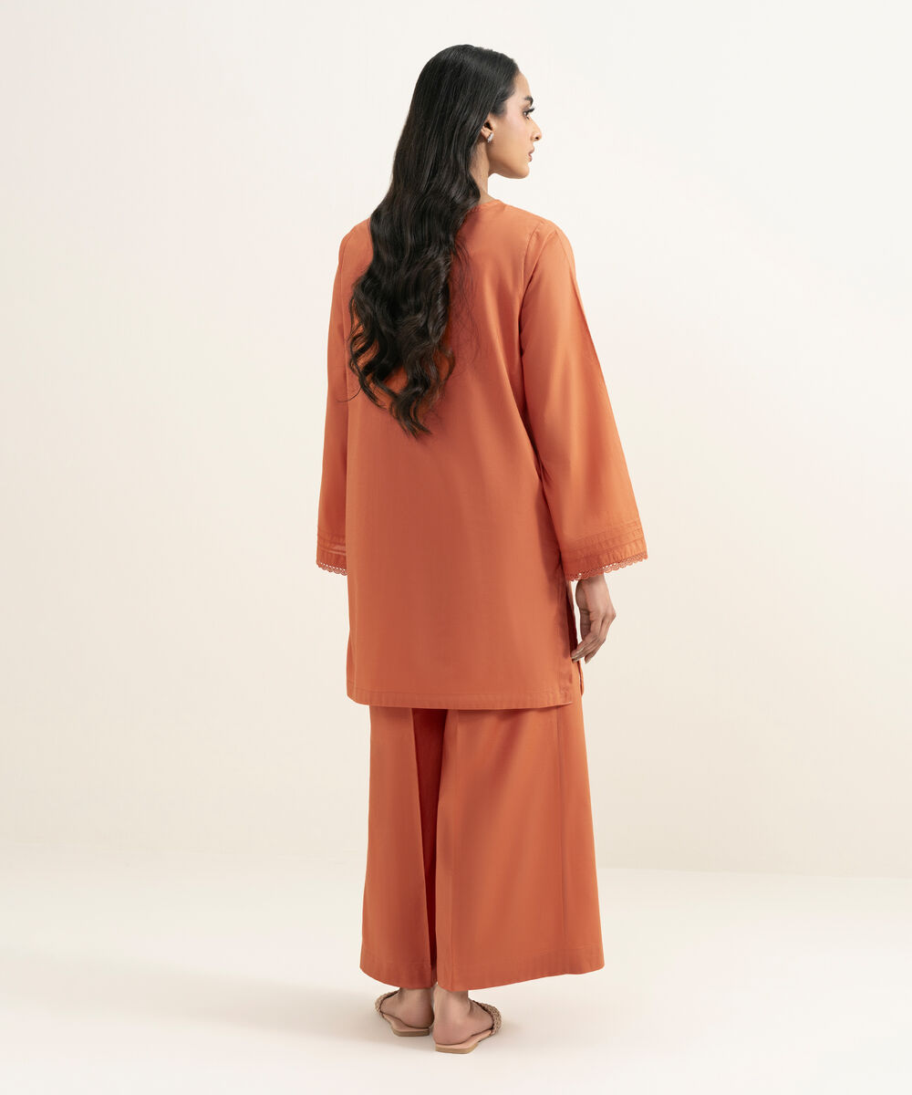 Women's RTW Cambric Solid Orange Straight Shirt