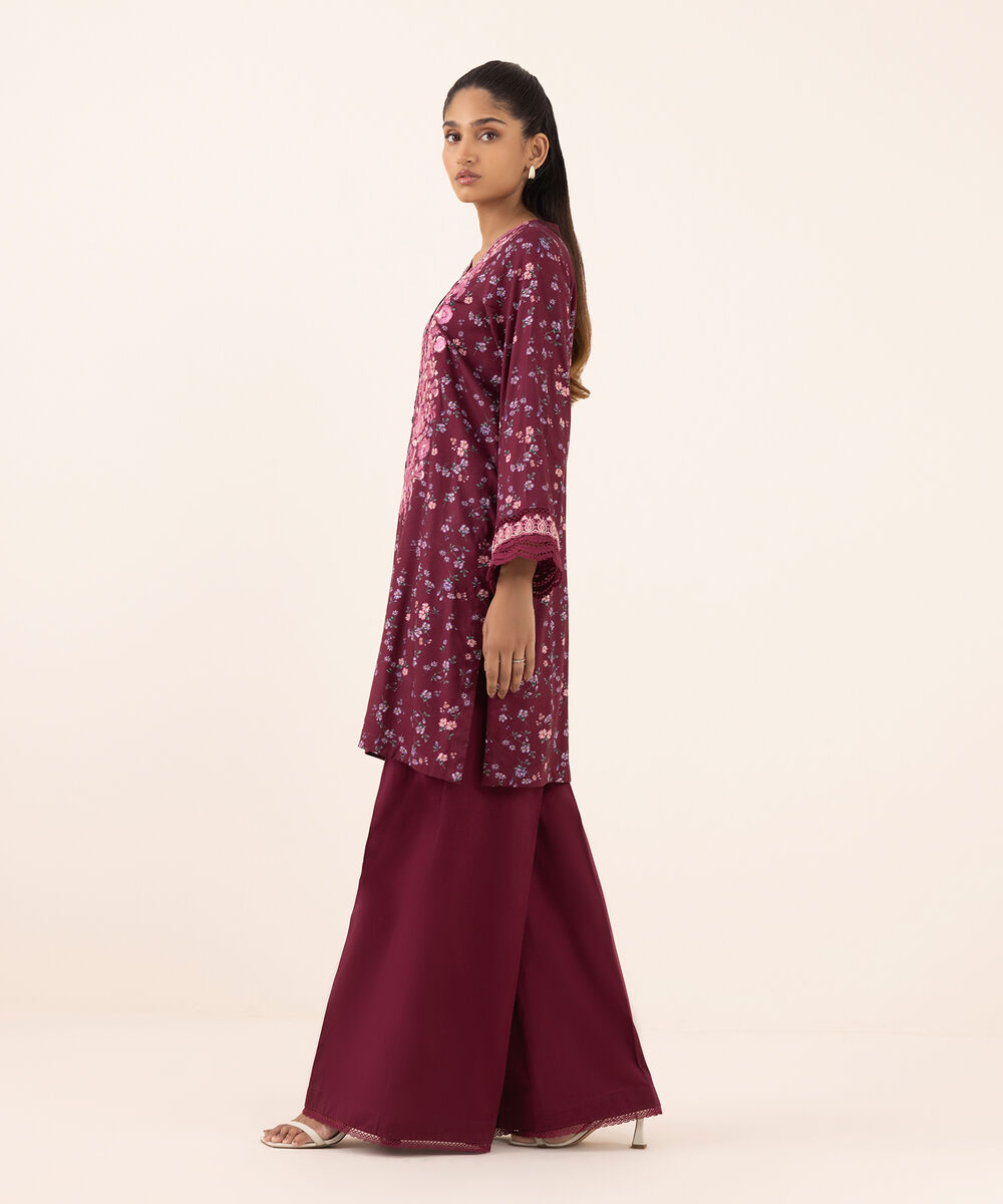 Women's RTW Arabic Lawn Purple Embroidered A-Line Shirt