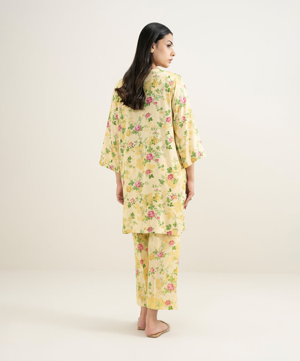 Women's RTW Arabic Lawn Printed Yellow 2 Piece Suit