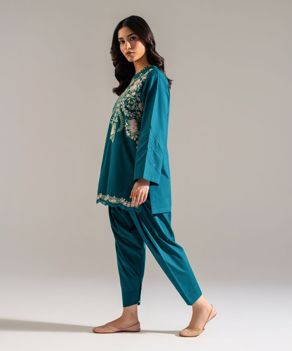 Women's RTW Lawn Embroidered Green 2 Piece Suit