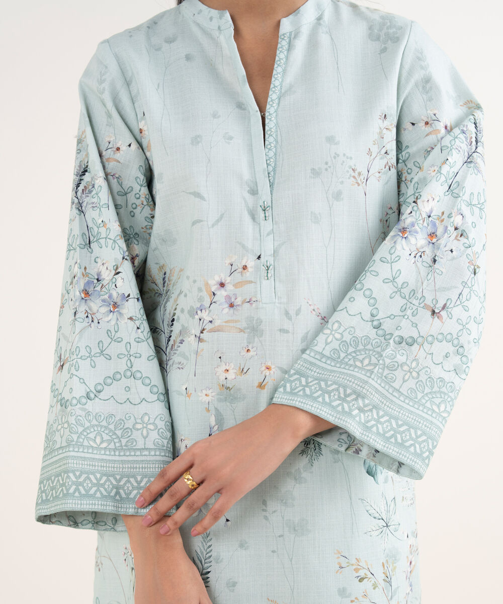 Women's Unstitched Cross Hatch Embroidered Blue 3 Piece Suit