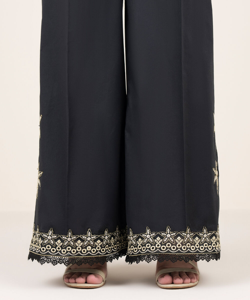 Women's RTW Cotton Embroidered Black Flared Pants