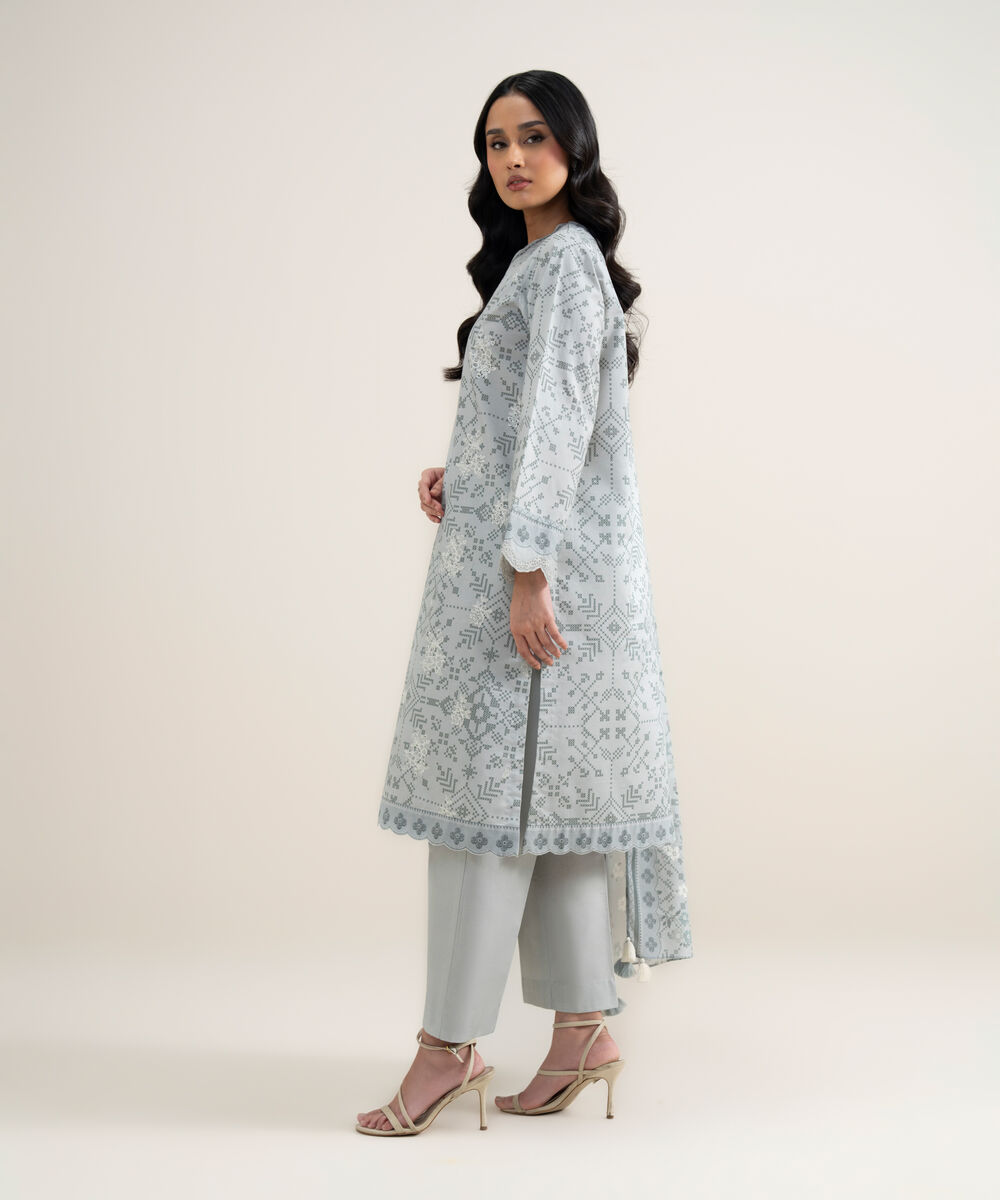Women's Unstitched Lawn Embroidered Grey 3 Piece Suit
