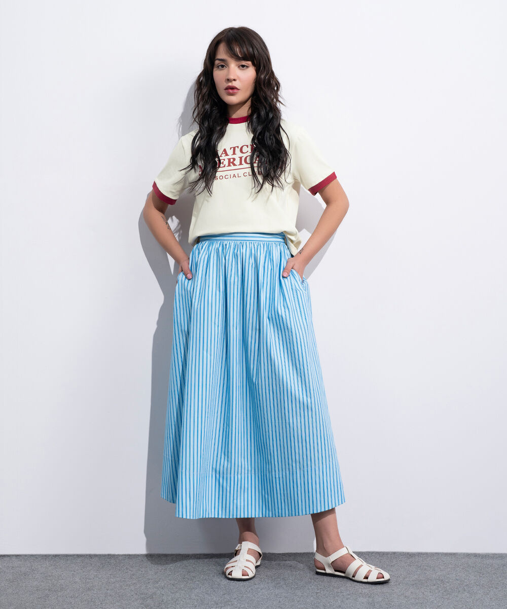 Women's Western Blue Striped Poplin Skirt