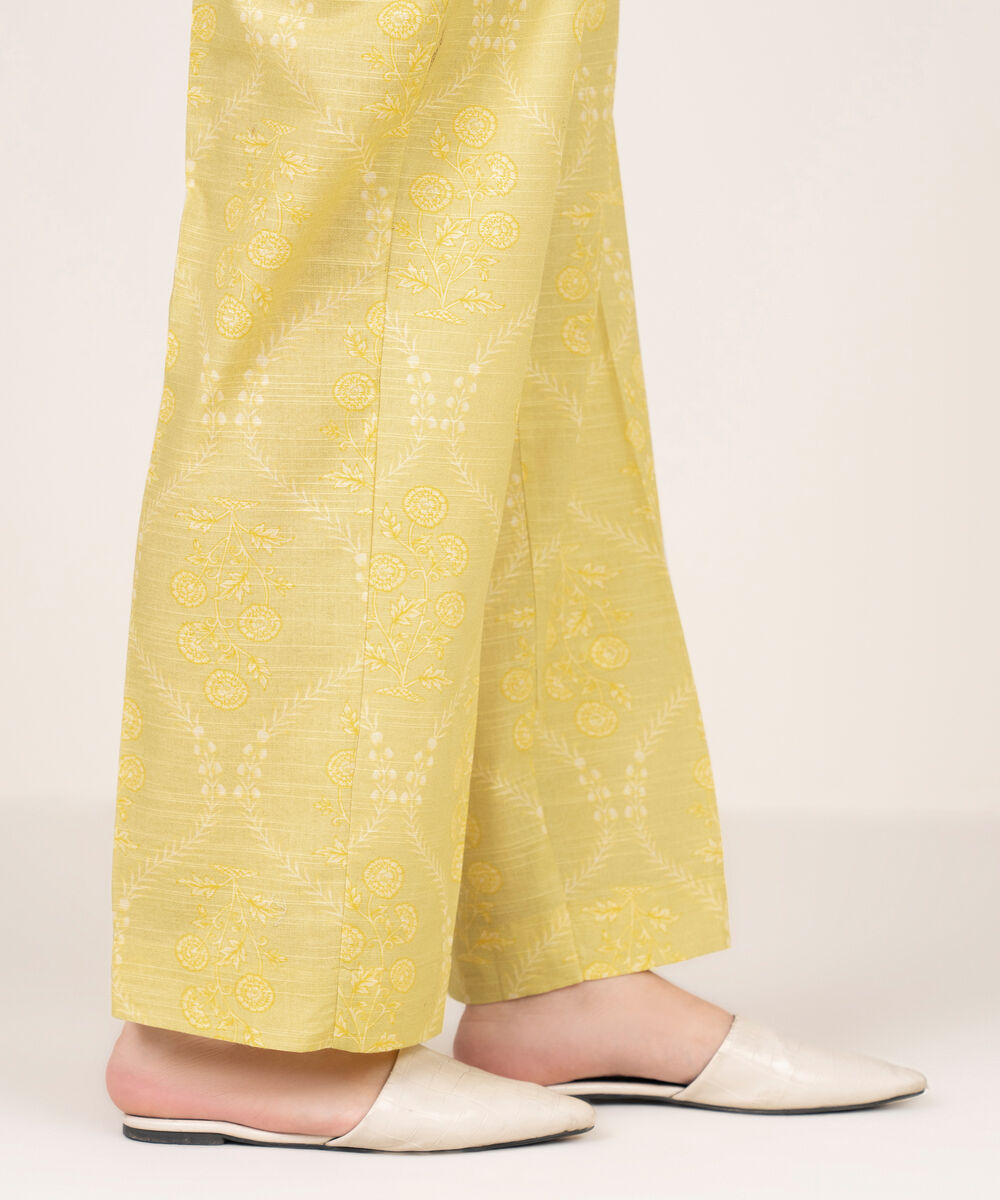 Women's RTW Light Khaddar Printed Yellow Straight Pants