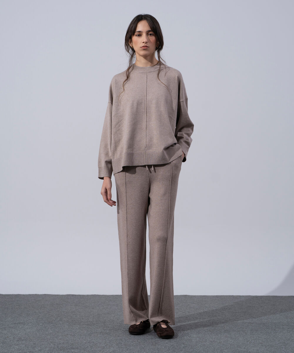 Women's Western Wear Taupe Loose Fit Knit Sweater