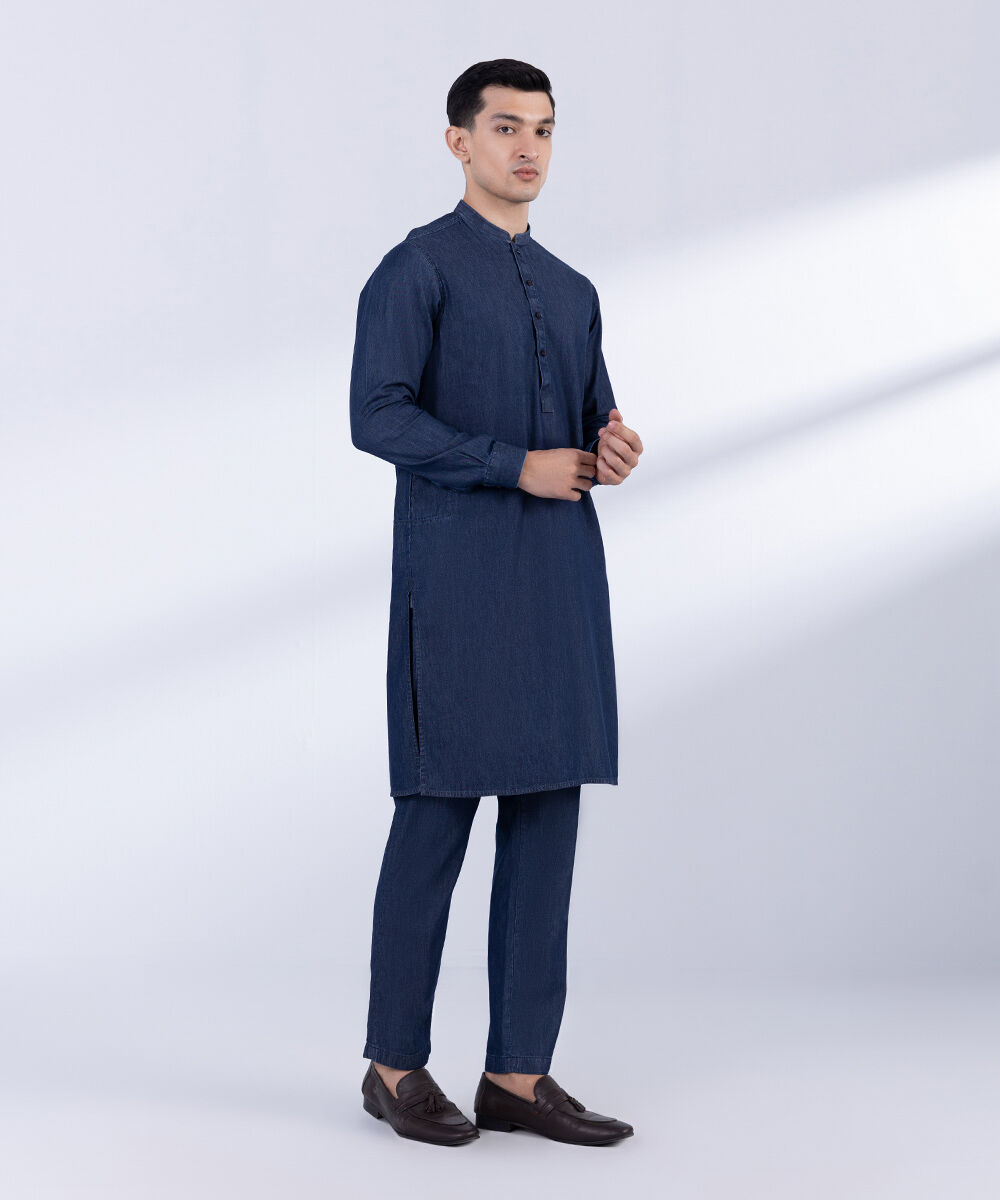 Men's Stitched Blue Denim Kurta Trousers