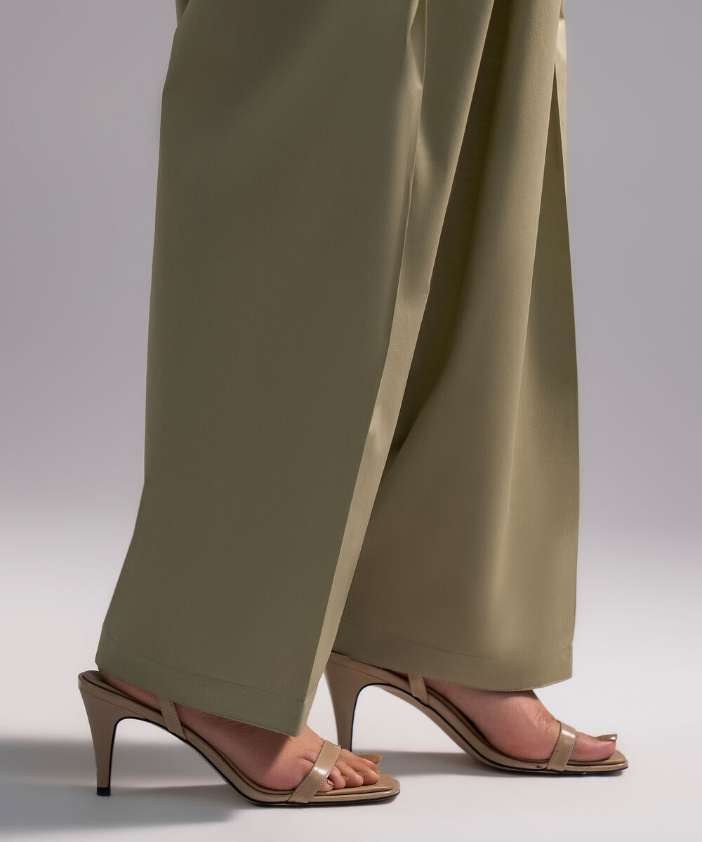 Women's RTW Cambric Solid Olive Green Shalwar