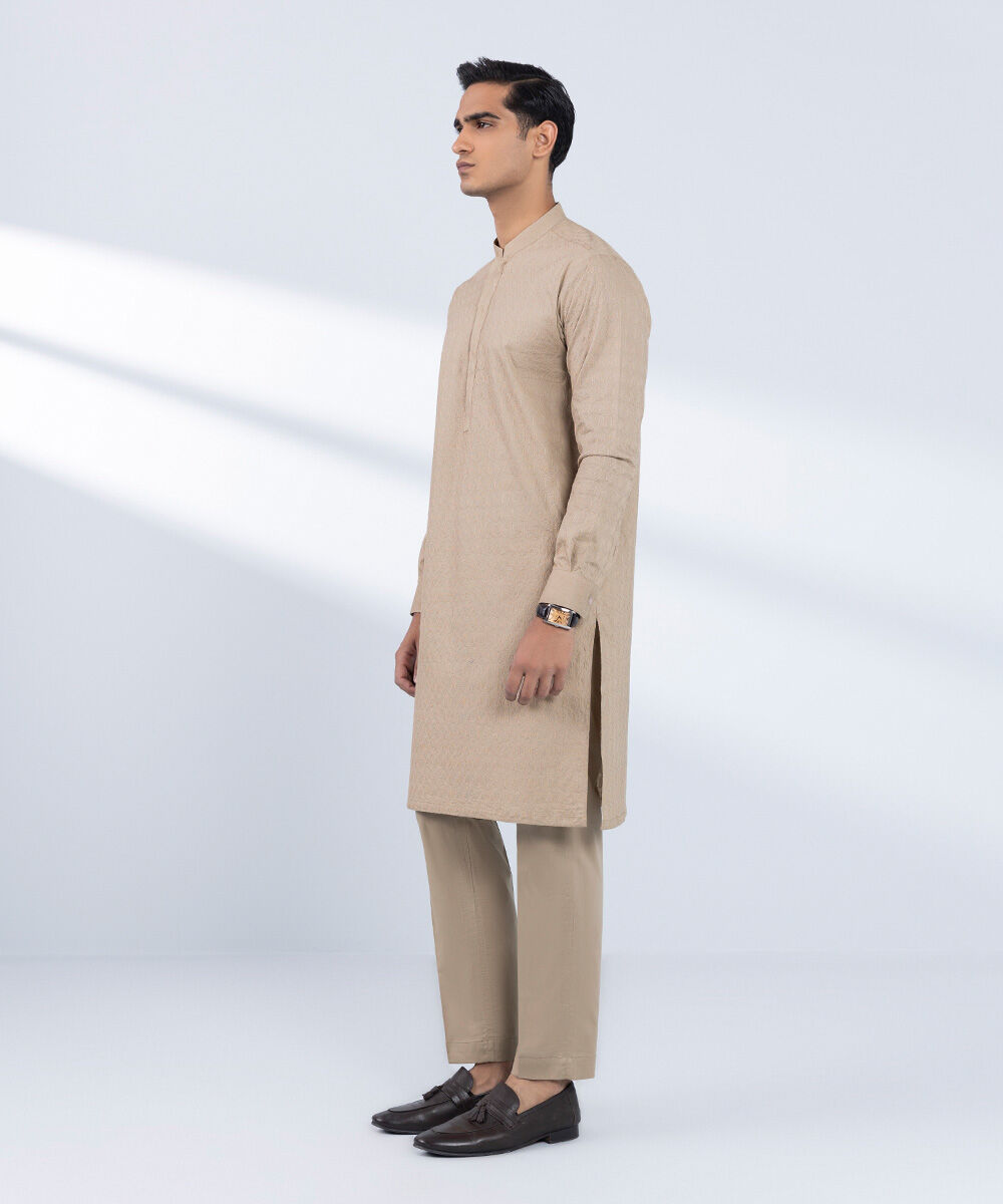 Men's Stitched Embroidered Beige 2 PC Suit