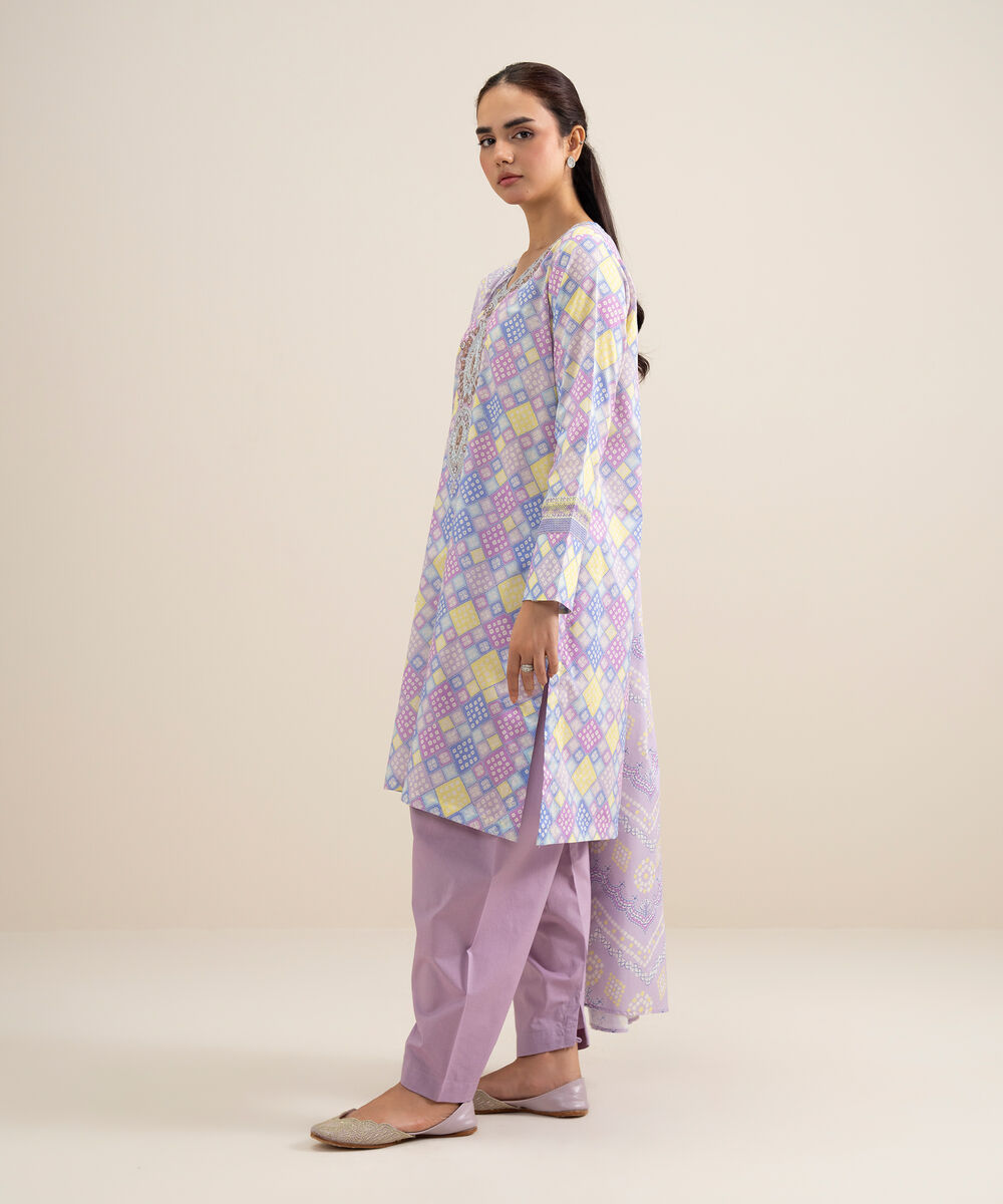Women's Unstitched Lawn Embroidered Ice Blue 3 Piece Suit