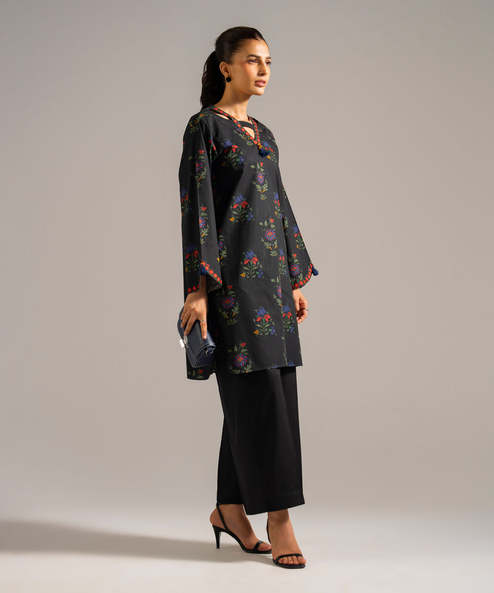 Women's RTW Lawn Printed Black Straight Shirt