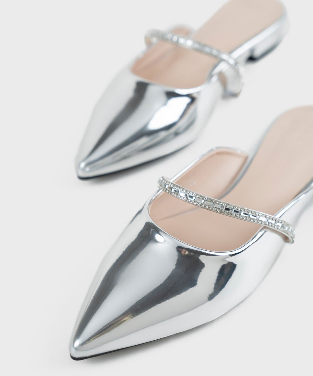 Women's Silver Embellished Mules