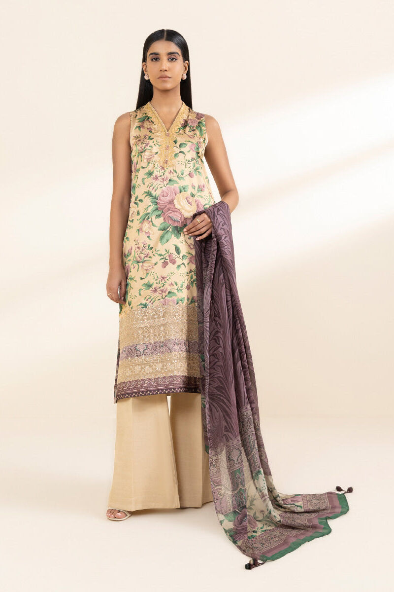 3 Piece - Embroidered Satin Suit