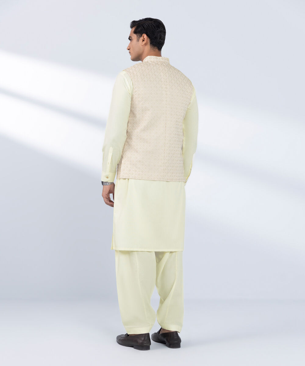 Men's Stitched Embroidered Off White Waistcoat